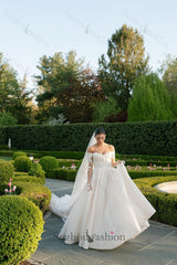 Suzhoufashion Long Sleeve Wedding Dress Off the Shoulder Beaded Lace Appliques Bridal Gown