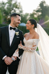 Suzhoufashion Long Sleeve Wedding Dress Off the Shoulder Beaded Lace Appliques Bridal Gown