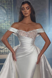 Suzhoufashion Luxurious A-line Beading Sleeveless Wedding Dresses With Glitter Satin Off-the-shoulder