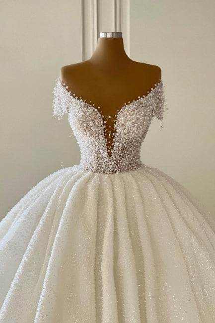 Suzhoufashion Luxurious Princess V-neck A-line Wedding Dresses With Glitter Off-the-shoulder