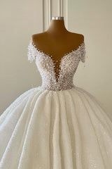 Suzhoufashion Luxurious Princess V-neck A-line Wedding Dresses With Glitter Off-the-shoulder