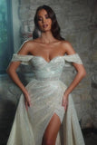 Suzhoufashion Luxurious Sleeveless A-Line Glitter Wedding Dresses With Split off-the-shoulder