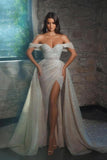 Suzhoufashion Luxurious Sleeveless A-Line Glitter Wedding Dresses With Split off-the-shoulder