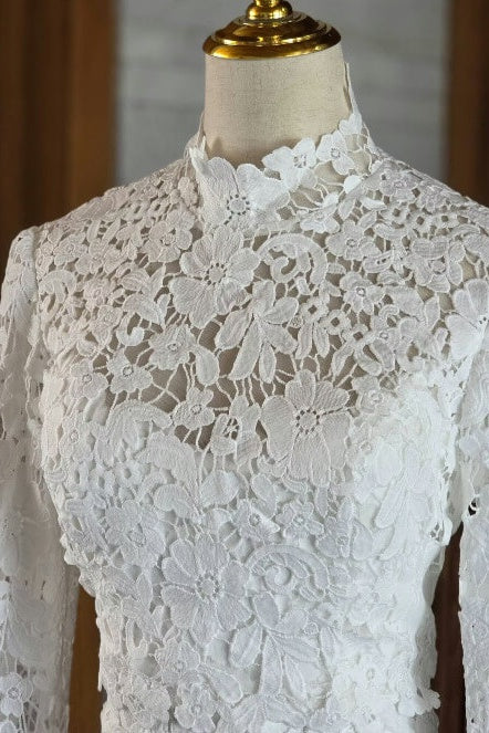 Suzhoufashion Mermaid Beach Wedding Dress Long Sleeve Lace High Neck Bridal Gown