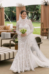 Suzhoufashion Mermaid Beach Wedding Dress Long Sleeve Lace High Neck Bridal Gown