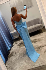 Suzhoufashion Mermaid Prom Dress Blue Corset Long Formal Dress With Pearls
