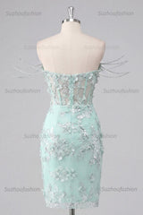 Suzhoufashion Mint Floral Beaded Ruched Corset Tight Short Homecoming Dress with Slit