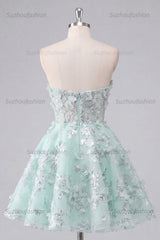 Suzhoufashion Mint Floral Sweetheart Beaded A-Line Corset Short Homecoming Dress