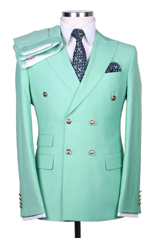 Suzhoufashion Mint Green Peaked Lapel Double Breasted Prom Men Suits