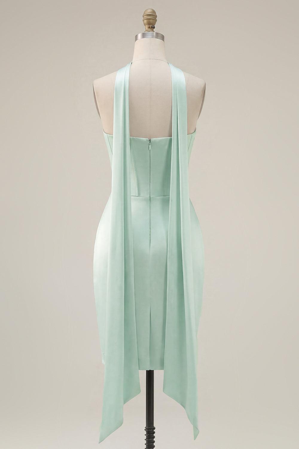 Suzhoufashion Mint Green Strapless Ruched Corset Tight Short Homecoming Dress with Slit