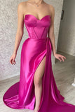Suzhoufashion Modern Fuchsia Sweetheart Long Evening Prom Dresses Split With Ruffles