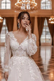 Suzhoufashion Modern Lace Wedding Dresses With Long Sleeves A-line V-neck