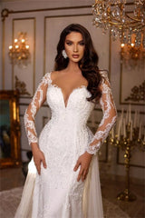 Suzhoufashion Modern Long A-line V-neck Lace Appliques Wedding Dresses With Long Sleeves