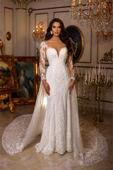 Suzhoufashion Modern Long A-line V-neck Lace Appliques Wedding Dresses With Long Sleeves