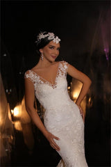 Suzhoufashion Modern Long V-neck Mermaid Lace Appliques Sleeveless Wedding Dresses