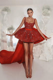 Suzhoufashion Modern Red Lace Straps Cocktail Dresses Short Glitter Sleeveless Evening Gowns