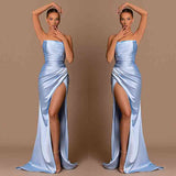 Suzhoufashion Modern Sky Blue Strapless Mermaid Evening Prom Dresses Slit Long Online
