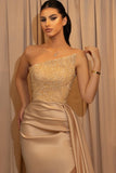 Suzhoufashion Modern Strapless Champagne Mermaid Evening Prom Dresses Slit Long With Sequins Beads BC16519