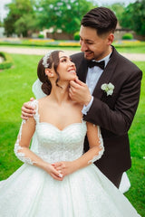 Suzhoufashion Modern Sweetheart Long White Satin Lace Wedding Dresses With Long Sleeves