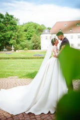 Suzhoufashion Modern Sweetheart Long White Satin Lace Wedding Dresses With Long Sleeves