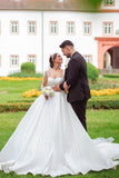Suzhoufashion Modern Sweetheart Long White Satin Lace Wedding Dresses With Long Sleeves