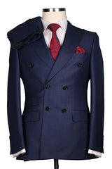 Suzhoufashion Navy Double Breasted Close Fitting Formal Men Suits