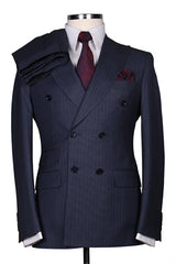 Suzhoufashion Navy Double Breasted Striped Men Suits