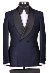 Suzhoufashion Navy Shawl Lapel Double Breasted Wedding Men Suits