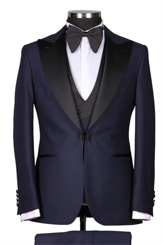Suzhoufashion Navy Single Breasted Peaked Lapel Men Suits
