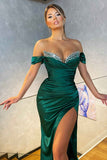 Suzhoufashion New Arrival High-split Off-the-shoulder Dark Green Sparkle beaded Mermaid Evening Prom Dresses