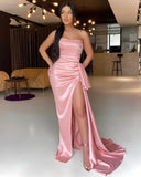 Suzhoufashion New Arrival Pink Strapless Pleated Evening Prom Dresses Mermaid Long With Slit