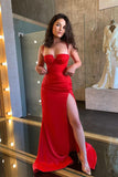 Suzhoufashion New Arrival Spaghetti-Straps Red Mermaid Evening Prom Dresses Long With Slit