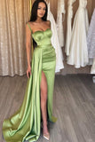 Suzhoufashion New Arrival Spaghetti-Straps Sage Green Evening Prom Dresses Mermaid Split Long