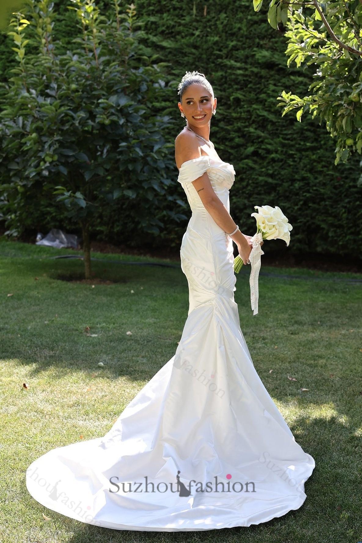 Suzhoufashion Off The Shoulder Beach Wedding Dress Satin Mermaid Bridal Gown