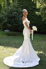 Suzhoufashion Off The Shoulder Beach Wedding Dress Satin Mermaid Bridal Gown