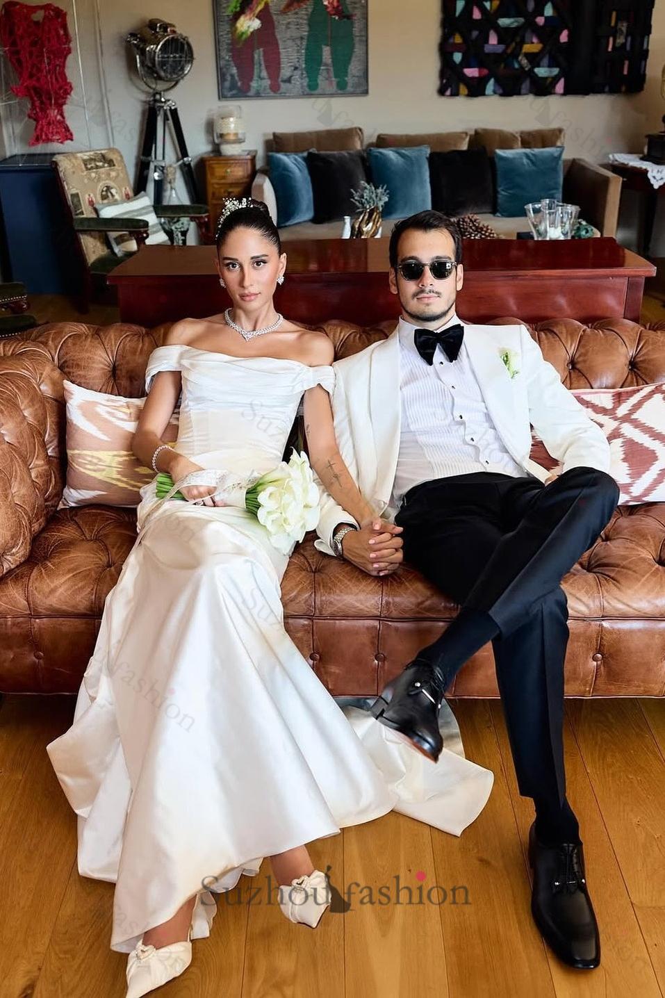 Suzhoufashion Off The Shoulder Beach Wedding Dress Satin Mermaid Bridal Gown