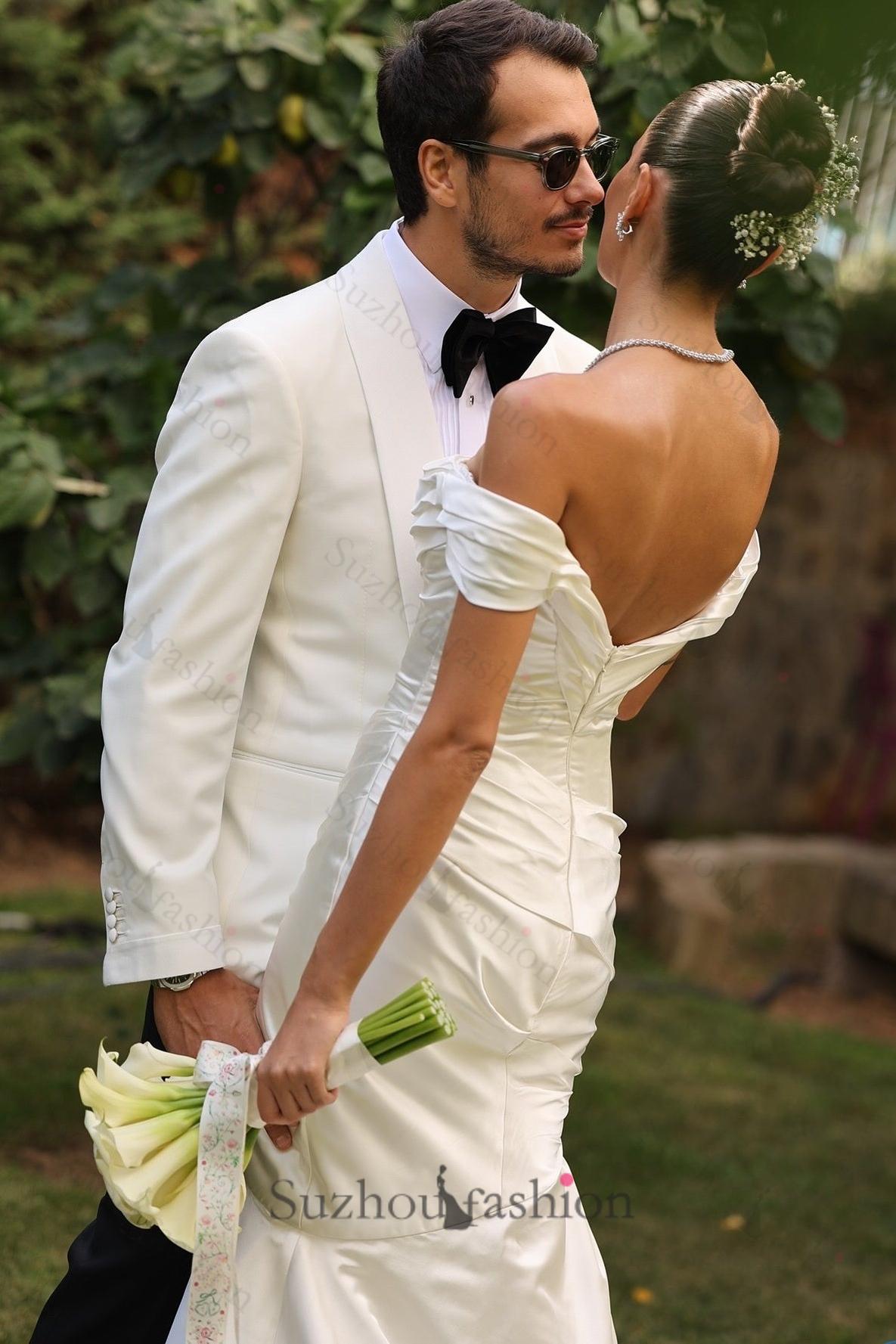 Suzhoufashion Off The Shoulder Beach Wedding Dress Satin Mermaid Bridal Gown