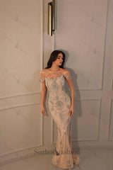 Suzhoufashion Off The Shoulder Formal Dress Beaded Tulle Sheath/Column Prom Dress
