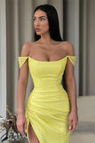 Suzhoufashion Off-the-Shoulder Daffodil Mermaid Evening Prom Dresses Sequins Slit Long Online