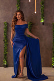 Suzhoufashion Off-the-Shoulder Royal Blue Evening Prom Dresses Mermaid Long With Slit Ruffles