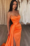 Suzhoufashion Orange Sweetheart Mermaid Evening Prom Dresses Long Slit Ruffles With Sequins