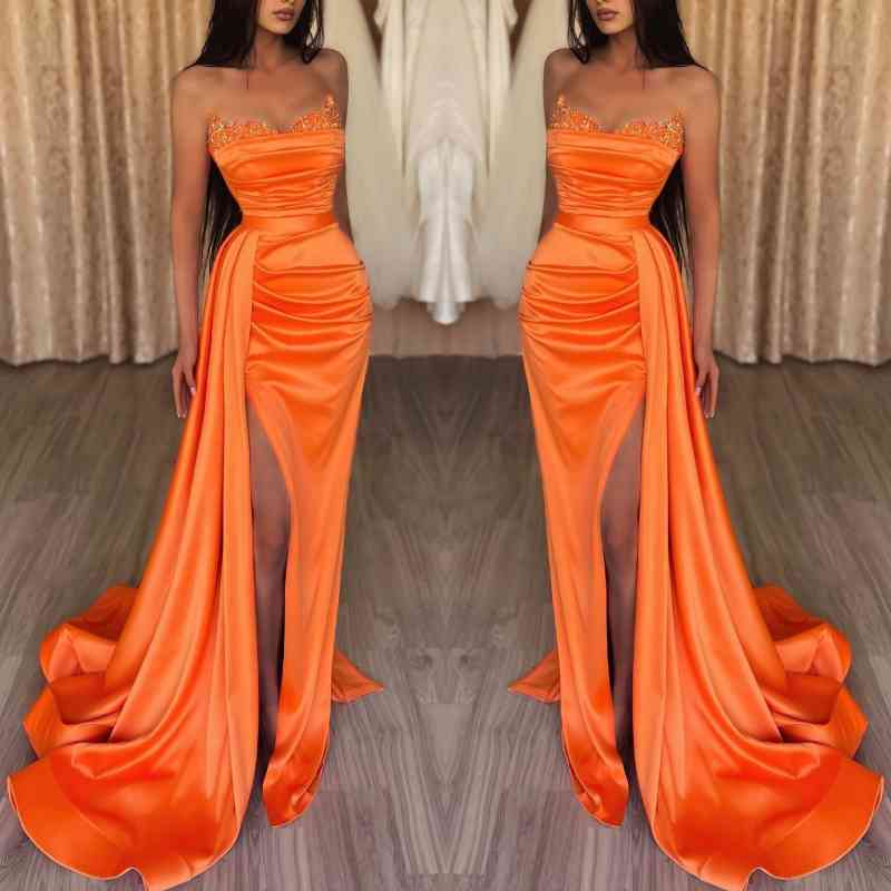 Suzhoufashion Orange Sweetheart Mermaid Evening Prom Dresses Long Slit Ruffles With Sequins