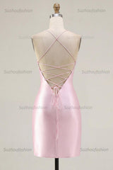 Suzhoufashion Pink Beaded Ruched Corset Tight Short Homecoming Dress with Slit