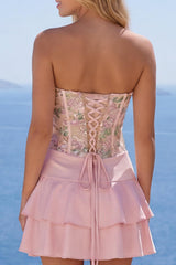 Suzhoufashion Pink Floral A-Line Short Homecoming Dress with Ruffles