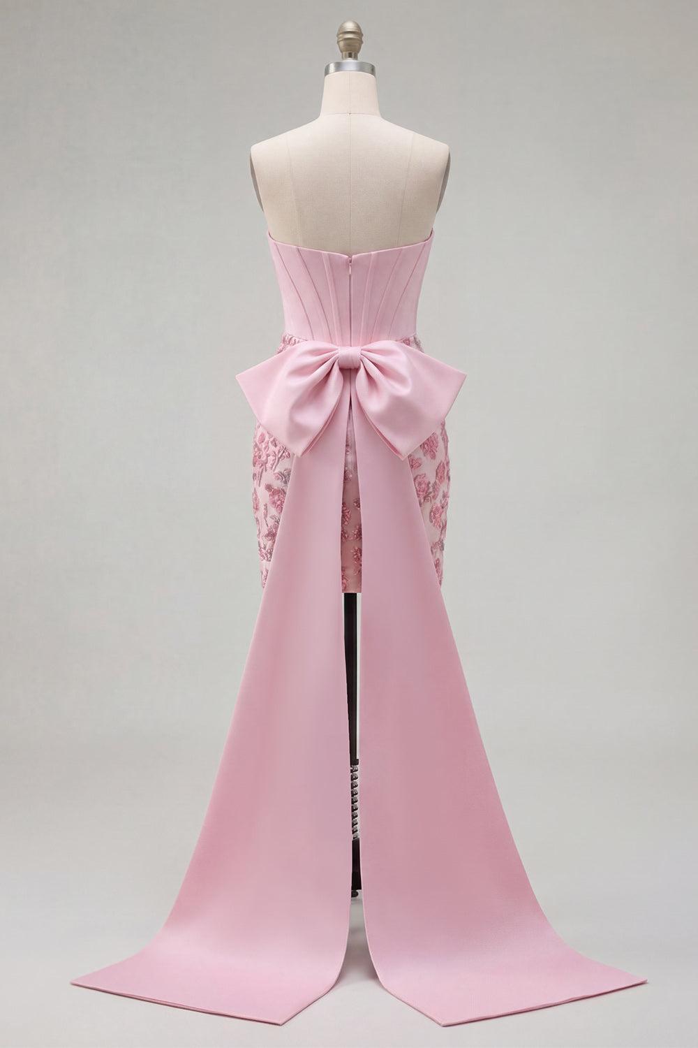 Suzhoufashion Pink Floral Beaded Corset Tight Short Homecoming Dress with Bow