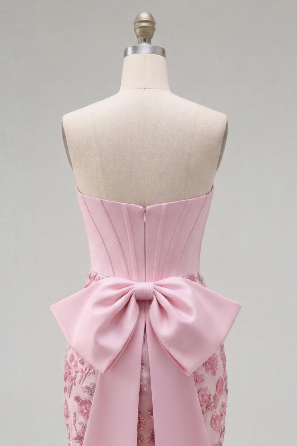 Suzhoufashion Pink Floral Beaded Corset Tight Short Homecoming Dress with Bow
