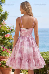 Suzhoufashion Pink Floral Keyhole Corset Short Homecoming Dress with 3D Flower