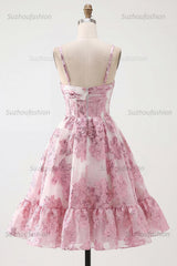 Suzhoufashion Pink Floral Keyhole Corset Short Homecoming Dress with 3D Flower