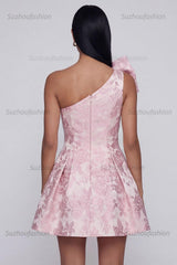 Suzhoufashion Pink Floral One Shoulder A-Line Short Cocktail Dress with Bow