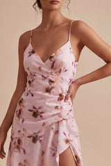 Suzhoufashion Pink Floral Spaghetti Straps Ruffled A-Line Short Homecoming Dress